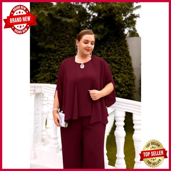 Elegant Chiffon Pant Set with Rhinestone Tank and Shrug for Wedding Guest - Picture 4 of 7